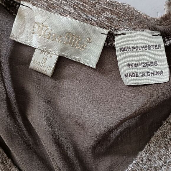 Y2K MISS ME Sheer Beaded Top S Short Sleeve Striped Relaxed V Neck Jersey Knit. - Picture 10 of 16